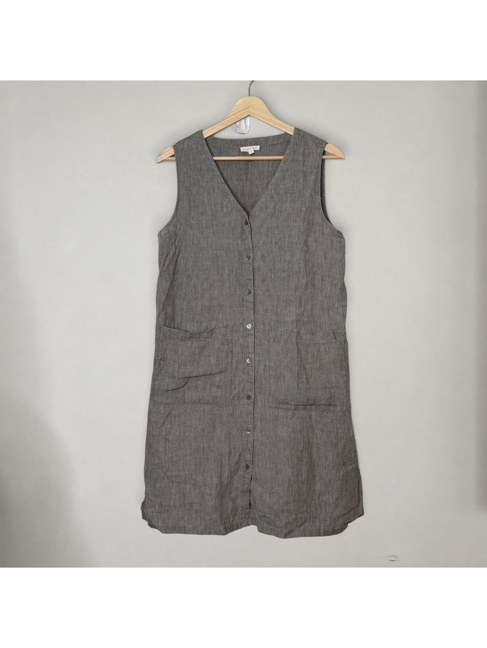 Eileen Fisher Gray linen shift mini dress tunic minimalist quiet luxury